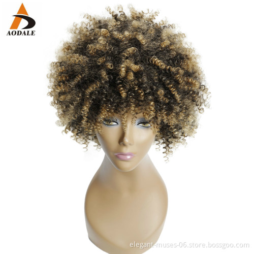 Popular African Natural Synthetic curly Hair Lace Front Wigs Brown Wig afro curl spring twist synthetic hair wig for black women